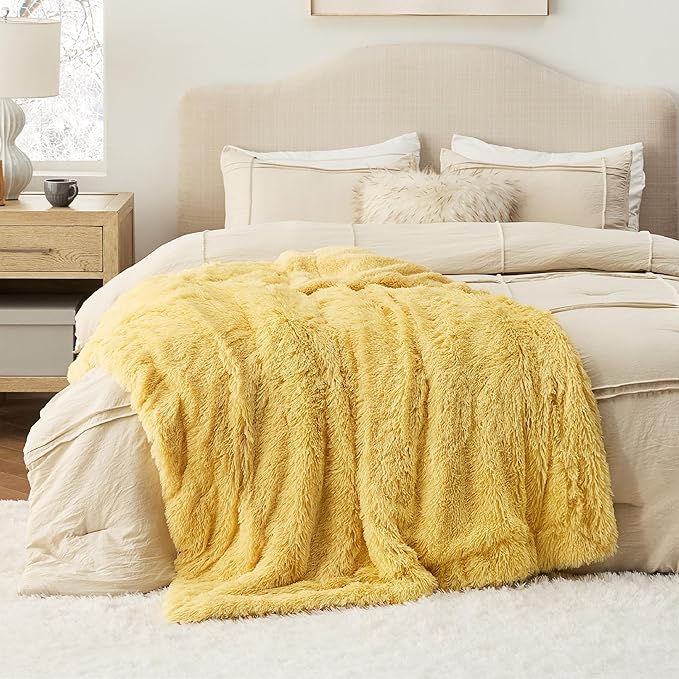 Bedsure GentleSoft Fluffy Yellow Throw Blanket, Room Decor Yellow Gifts - Image 6