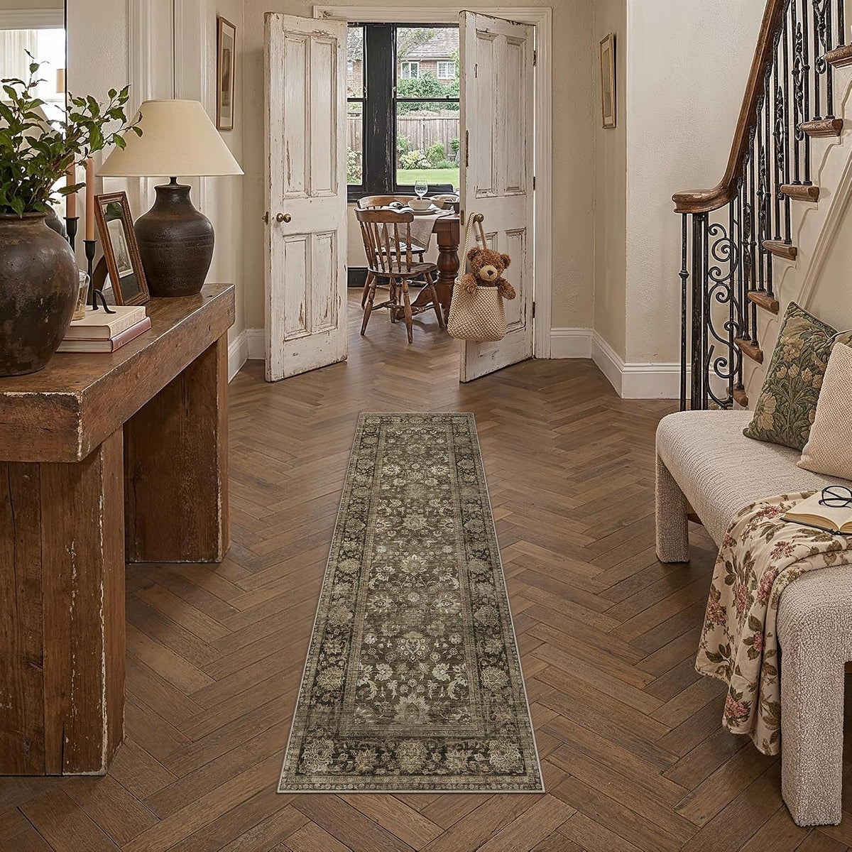 2x6 Brown Washable Vintage Runner Rug Hallway
