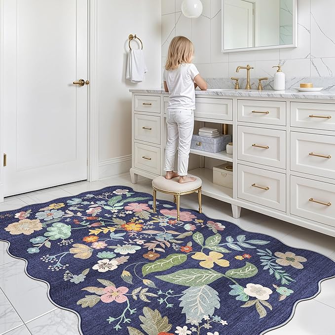 4x6 Living Room Area Rugs: Washable Boho Bedside Rug Non-Slip Floral Small Low - Image 4