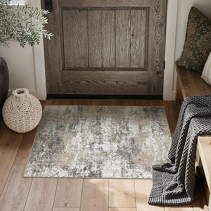 PureCozy 2x3 Abstract Area Rug Brown Washable Modern Entryway Carpet Non Slip - Image 2