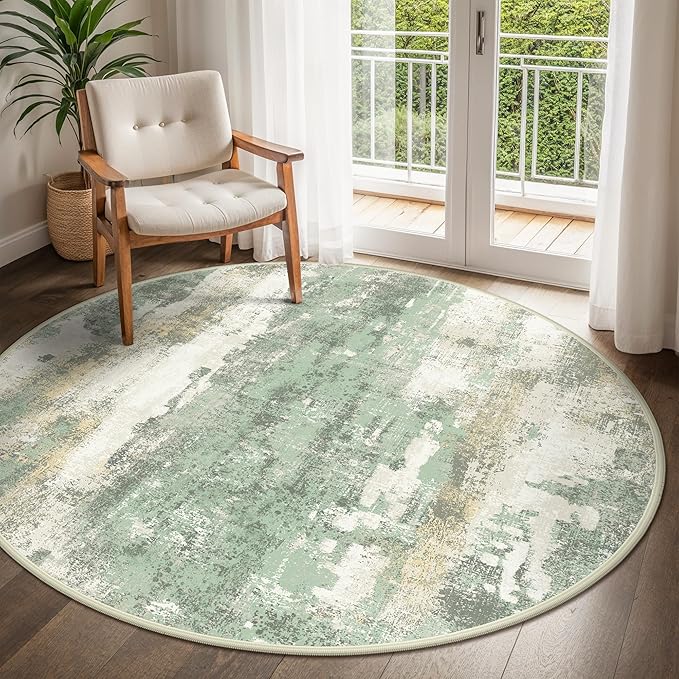 Round Rugs 8FT for Living Room Bedroom, Modern Abstract Machine Washable Circle by BEIMO