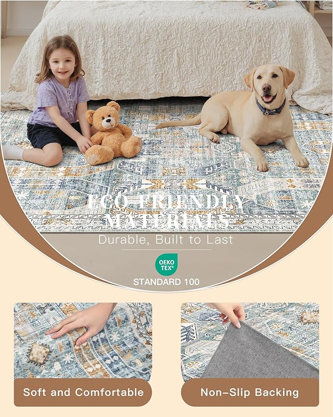 Madane Washable Area Rug 2x3, Small Entryway Rug Non-Slip Vintage Door Mat - Image 5