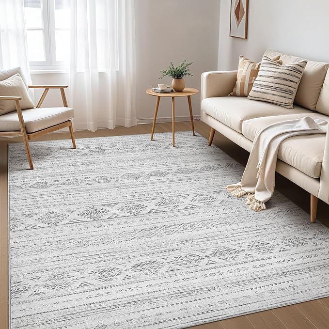 Nakagishi 10x12 Area Rug Living Room: Washable Boho Large Neutral Soft - Image 2