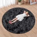 6x6 ft Tie Dye Black Round Rug for Bedroom Room Fluffy Circle Rug Furry Carpet by JiaoBaba