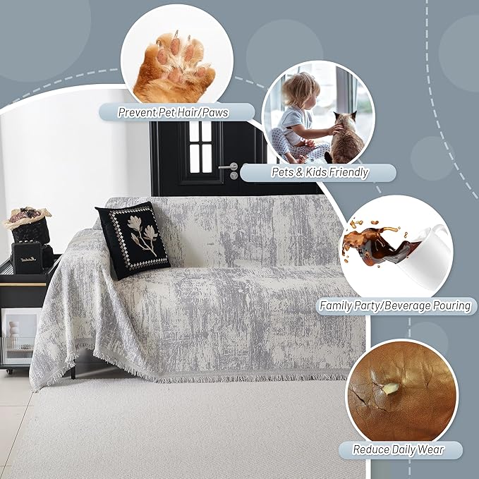 MYSKY HOME Boho Couch Cover for Dogs Washable Grey Abstract Couch Sofa - Image 3