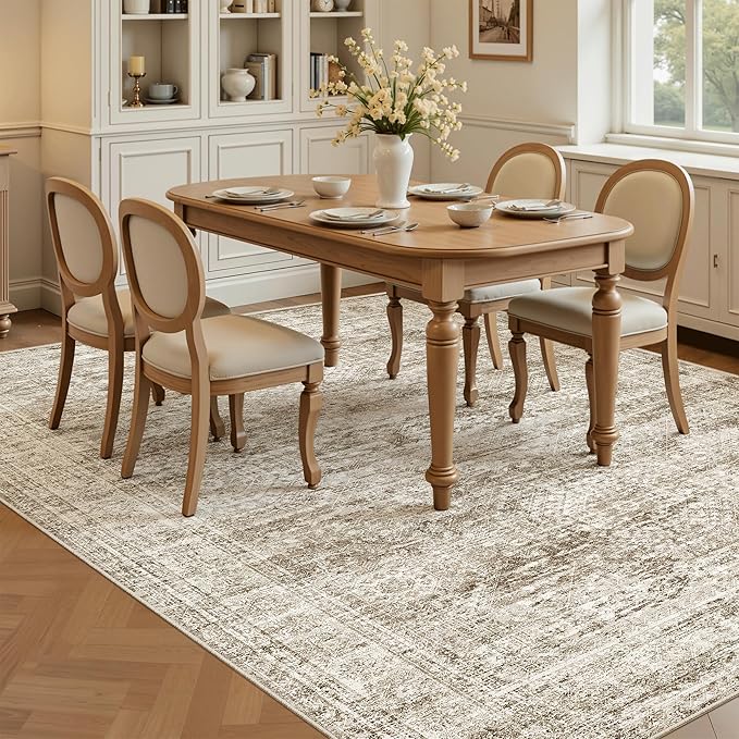 5x7 Area Rugs Brown Low Pile Indoor Washable Trendy Faded Style Rugs - Image 3