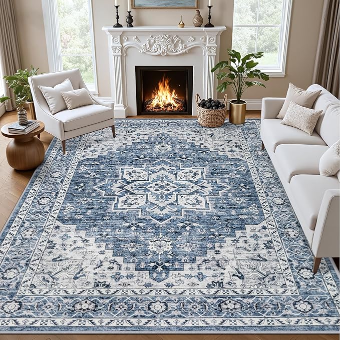 5x7 Area Rugs Living Room Rug: Washable Vintage Boho Medallion Rug No Slip by EXPEDIX