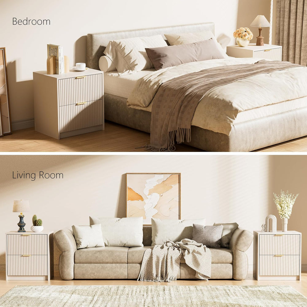 3 Piece Modern Bedroom Set, 6 Drawer Dresser with 2 Nightstands, Beige