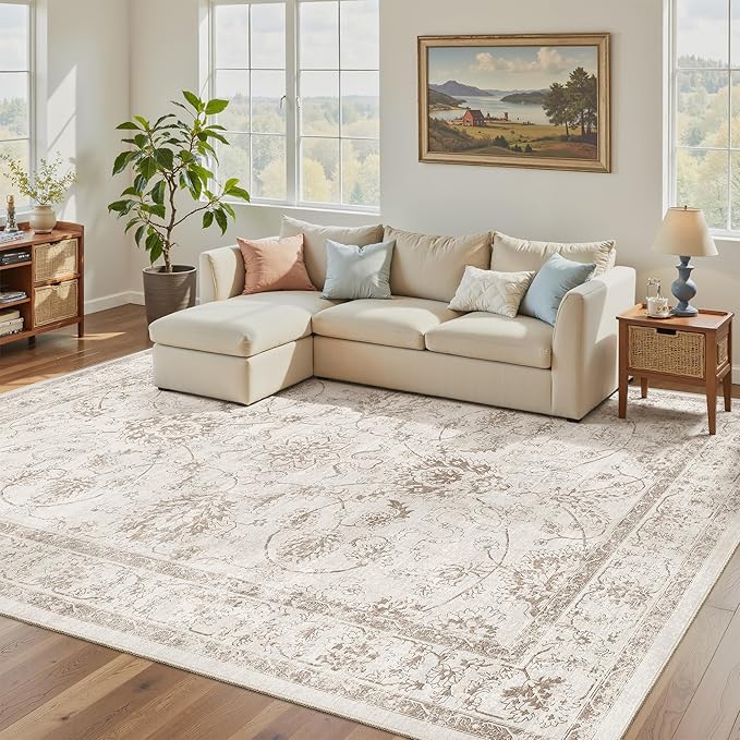 Madane 5x7 Area Rugs for Living Room, Washable Vintage Natural Rug by Madane