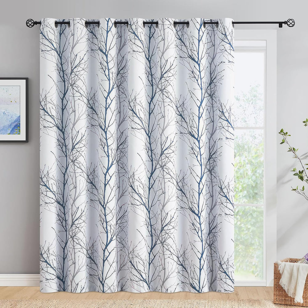 FMFUNCTEX 100% Blackout Blue Grey Tree Branch Curtains 84 Inch 1 Panel