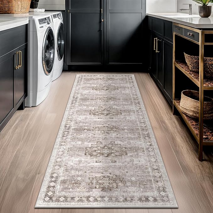 Hazo Haus Boho Bathroom Rug 2x5 Runner, Neutral Farmhouse Kitchen Rugs - Image 3