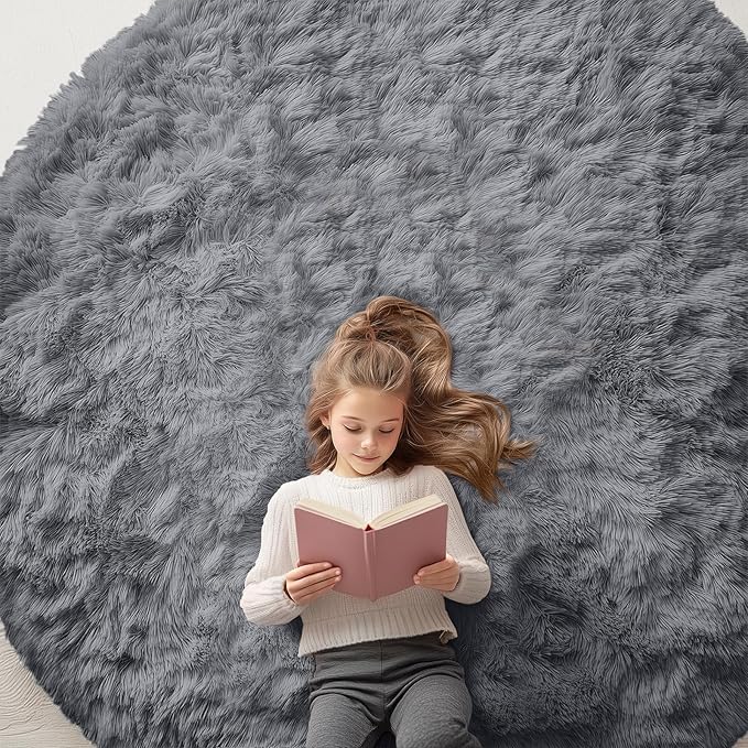 OLANLY Light Grey Round Rugs for Bedroom by OLANLY