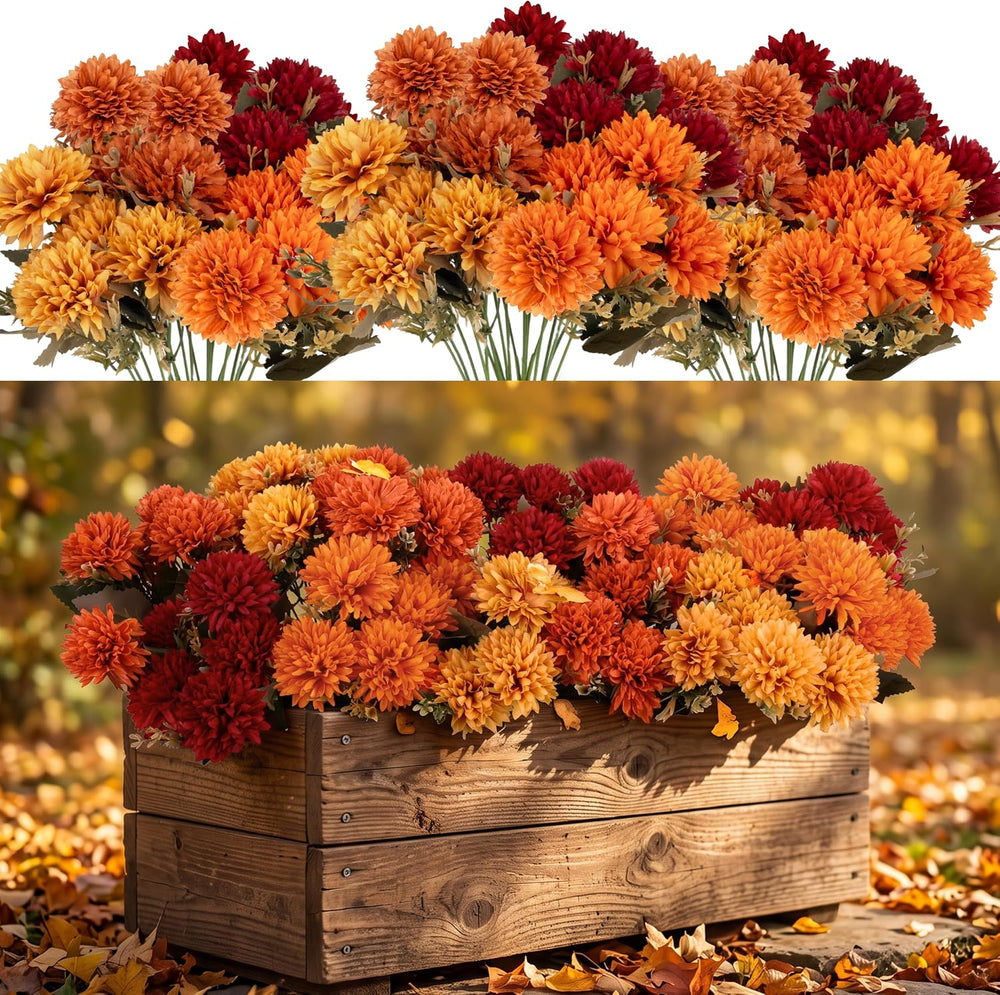 CEWOR 12 Bundles Fall Artificial Chrysanthemum Flowers, UV Resistant Silk Fak...