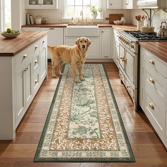GarveeHome Terracotta Olive Sage Green Washable 6x9 Area Rugs, Botanical Grove - Image 4