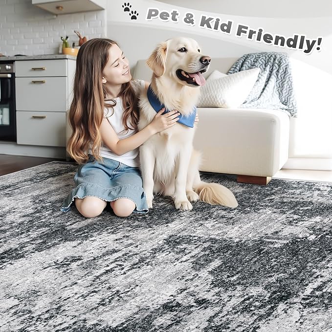 Area Rugs 10x14 Living Room: Washable Rug Modern Abstract Neutral Soft Non-Slip - Image 5