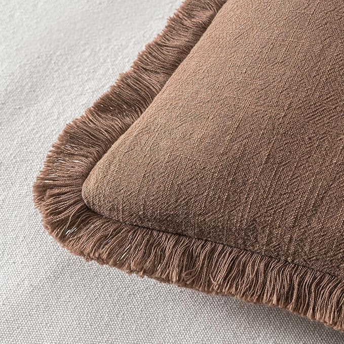 MIULEE Decorative Throw Pillow Covers Neutral Linen Fringe Throw Pillows Set of - Image 3
