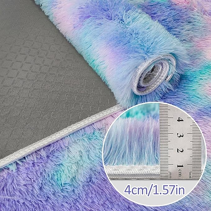 Small Area Rug for Bedroom 3x5ft Mini Tie-Dye Purple Rainbow Fluffy Rug Mat - Image 5
