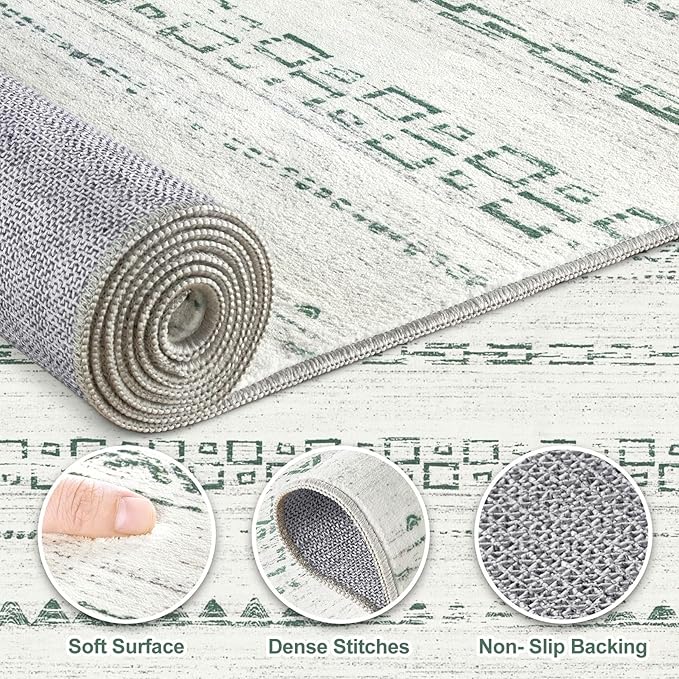 Nakagishi Green Rug Living Room Rugs: 8x10 Washable Boho Large Neutral Soft - Image 3