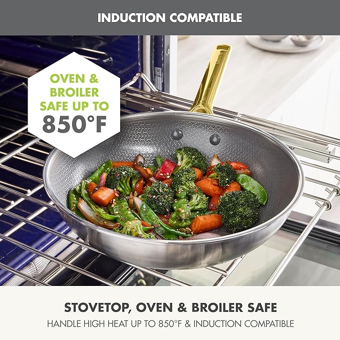 GreenPan Hybrid 11” Nonstick Stainless Steel Wok Pan, APEX Tri-Ply Thermobond