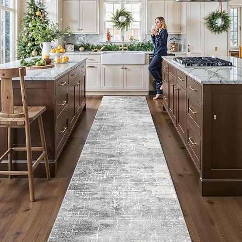 2'6x14 Abstract Kitchen Area Rugs: Farmhouse Washable Non-Slip Long Hallway Rug by HYHAOYUNLAI