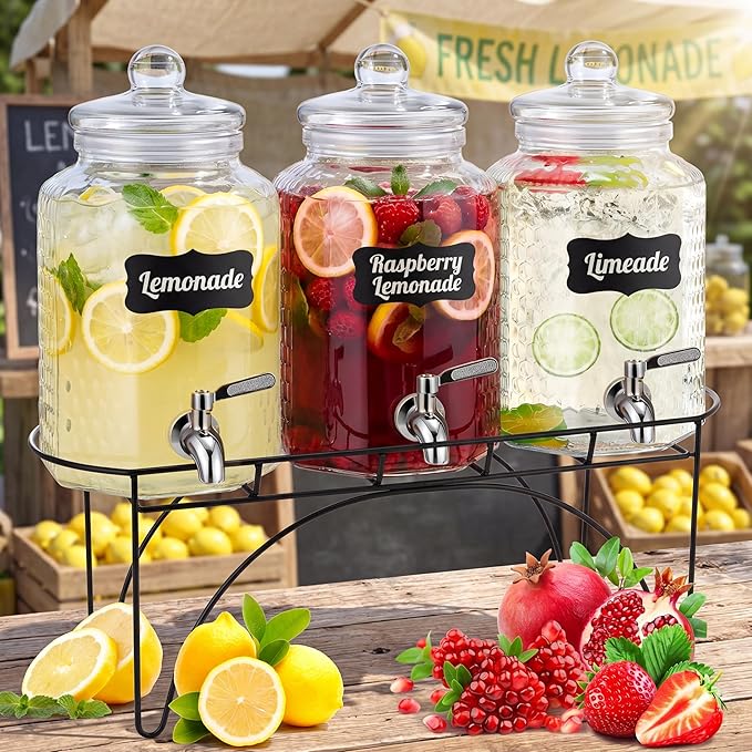 3 Pcs 1 Gallon Beverage Dispensers Glass Drink Dispenser by Sunnychicc
