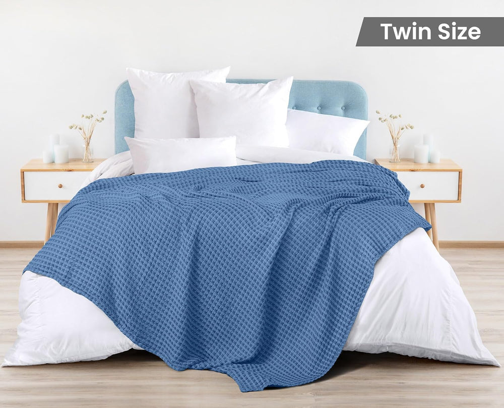 Utopia Bedding 100% Cotton Waffle Blanket Twin Size Wedgewood, 90x72 Inch