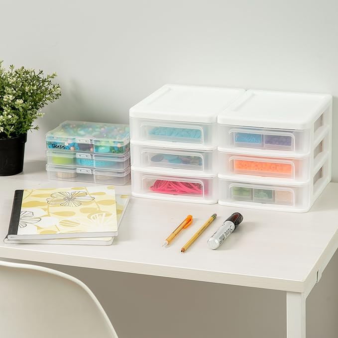 IRIS USA Plastic Stacking Desk Top 3-Drawer Storage Organizer, - Image 2