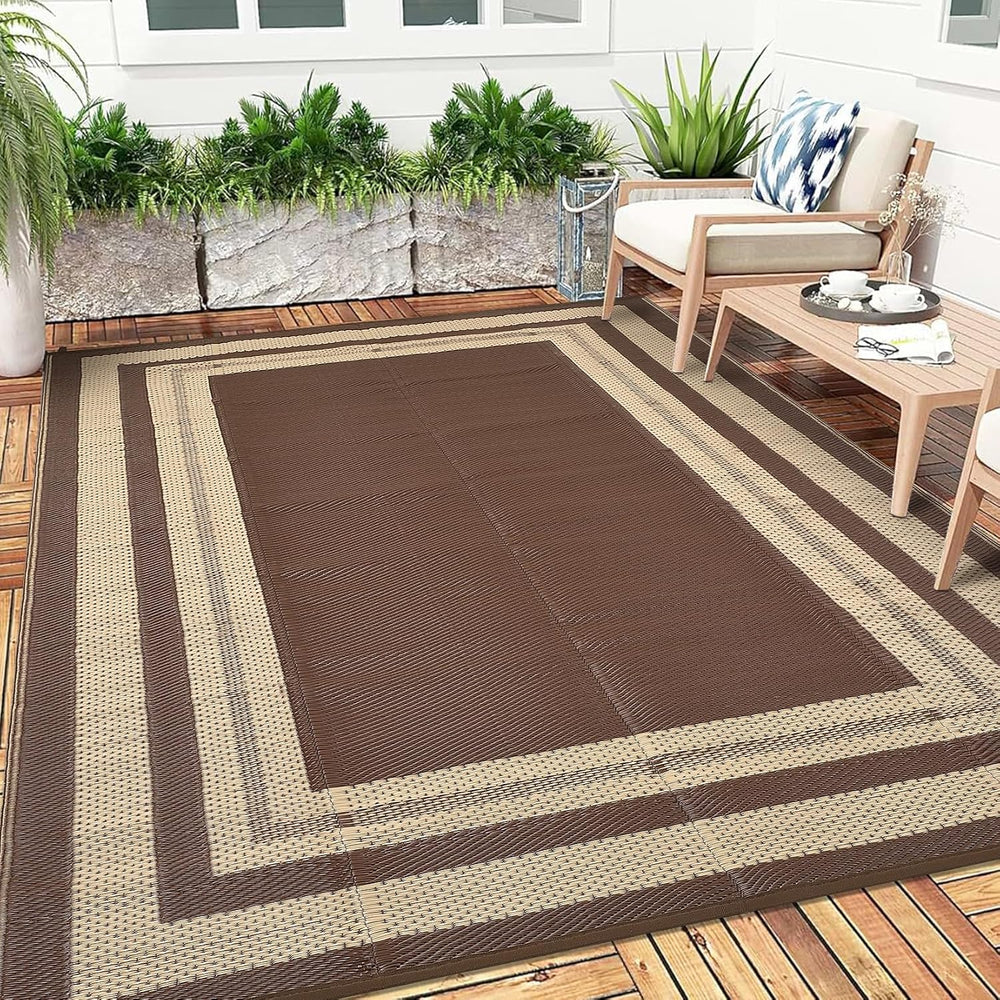 Garvee 8x10 Outdoor Rug Waterproof Plastic Straw Rug Panel Coffee