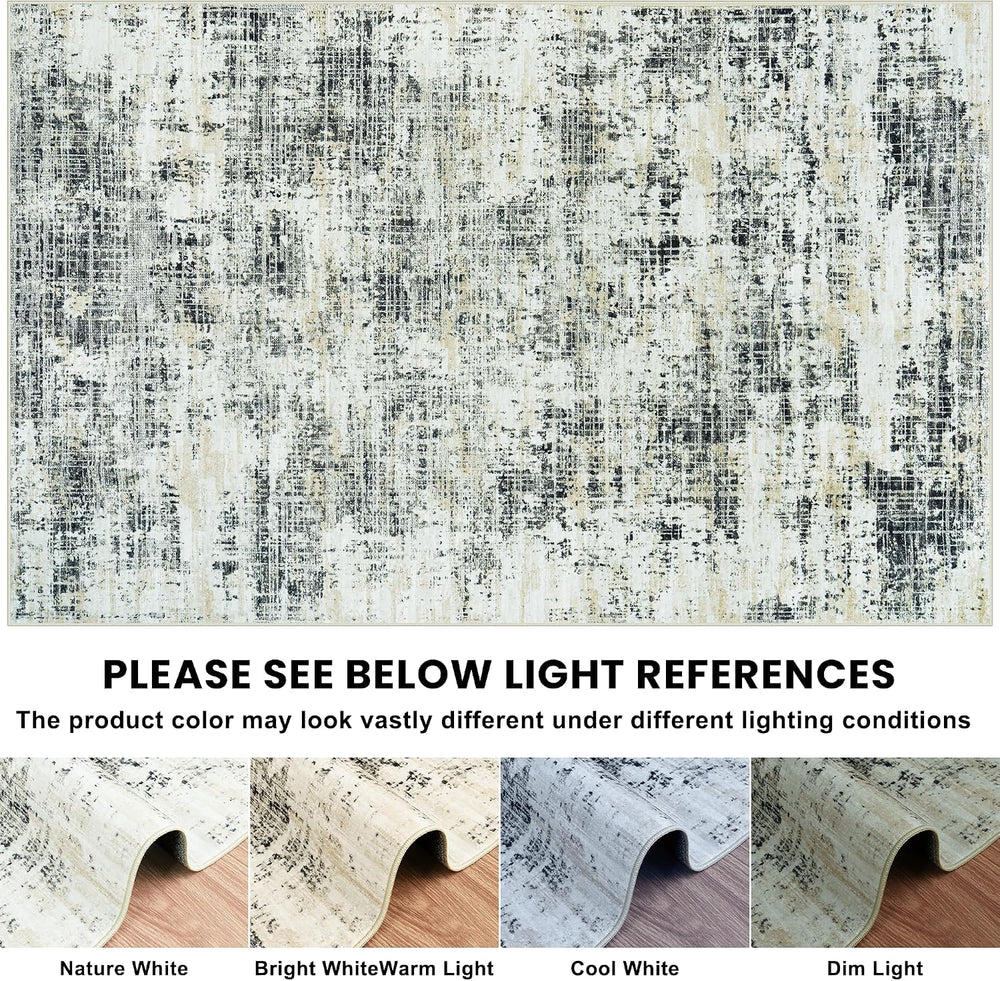 6x9 Washable Area Rug for Living Room Bedroom: Non-Slip Modern Black Gray