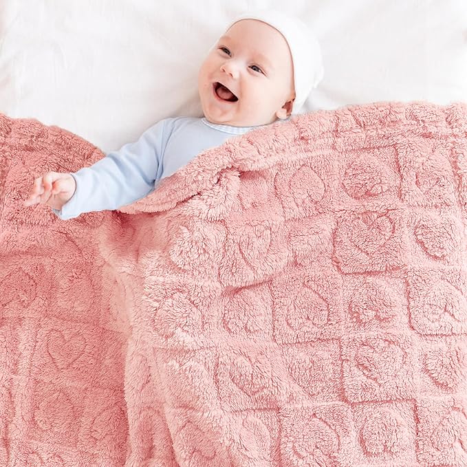 Yurhap Fleece Baby Blanket Heart Checkered Blanket, Ultra Soft Cozy Baby - Image 3