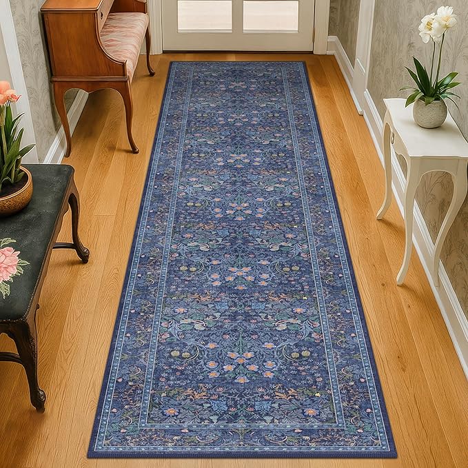 Dark Blue 2x8 Kitchen Runner Rugs - 8ft Long Machine Washable Hallway Runner - Image 3