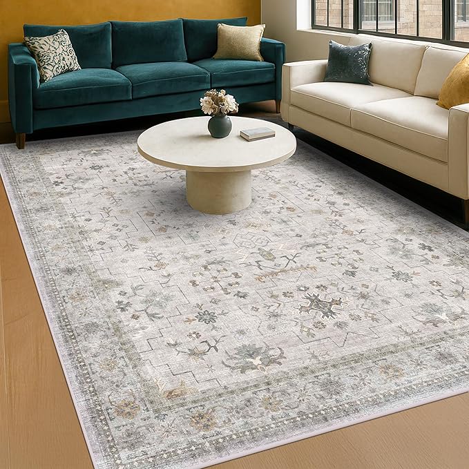 Hazo Haus Boho Light Grey Living Room Rug 7x9 by HazoHaus
