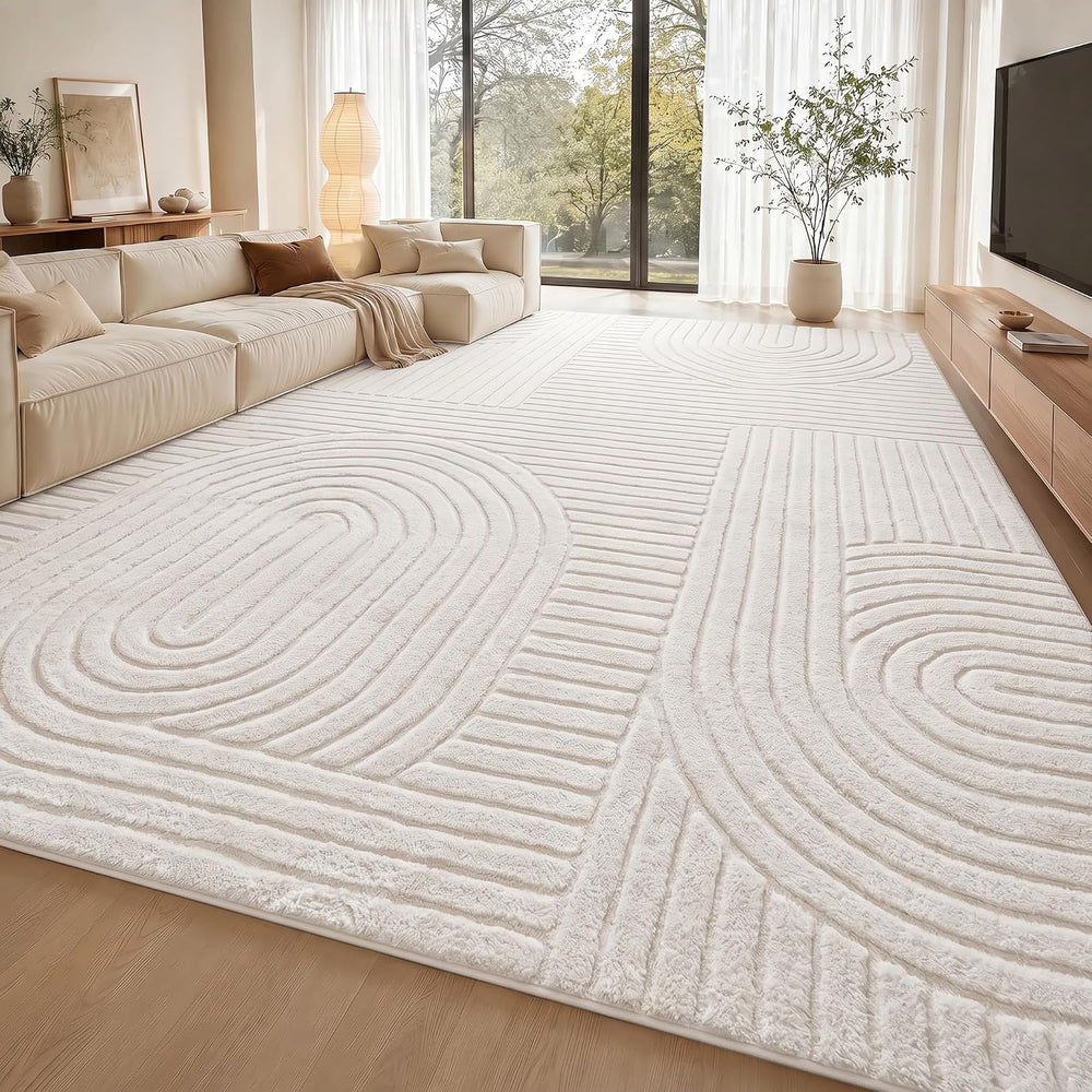 Beige Solid Area Rug 10x14 Large Washable Soft Rugs for Living Room