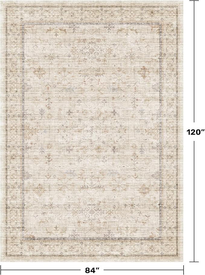 Farmhouse Rugs for Living Room 7x10, Low Pile Soft Retor Foldable Area Rug for - Image 2