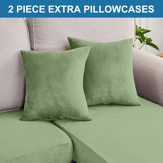 Couch Cover 3-Piece Elastic Velvet Couch Cushion Covers & Chaise Slipcovers - Image 8