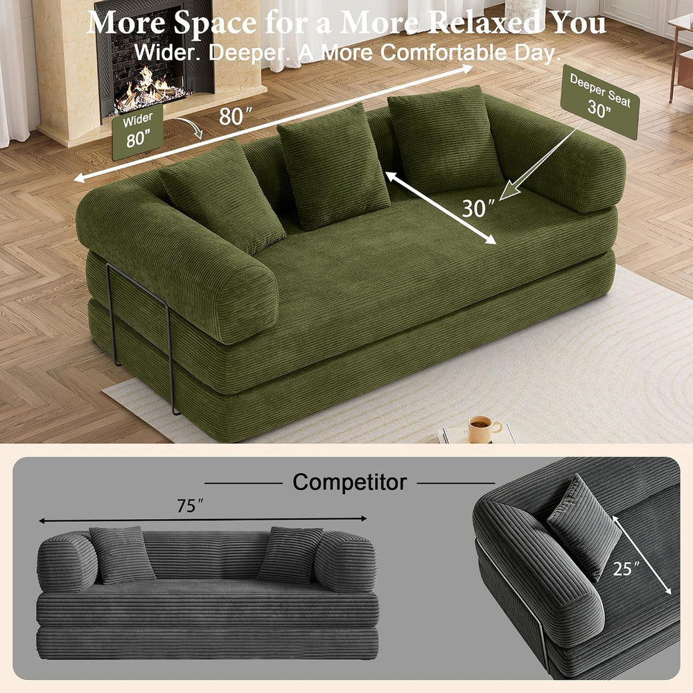 DAMAIFROM Convertible Sleeper Sofa Bed Floor Boneless Couch, Olive Green