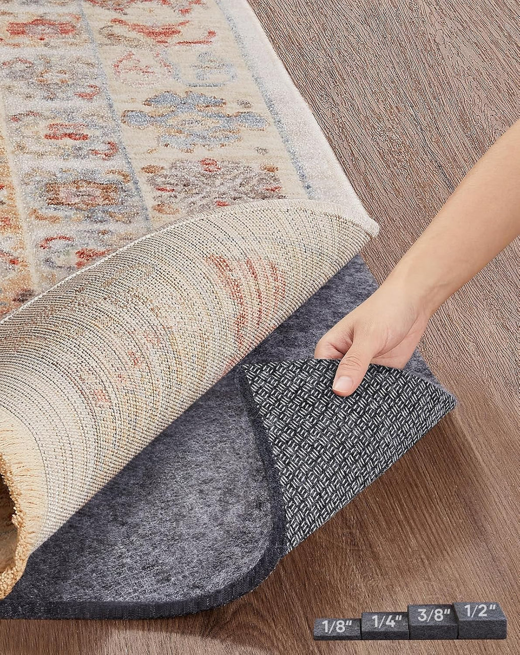 Veken Non Slip Cushioned Rug Pad Gripper, Felt and Silicone Backing, 3 x 8 Ft, 1/4" Thick Runner Carpet Liner Protector Mat for Area Rugs and Hardwood Floors, Keep Rugs Safe and in Place