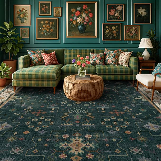 Hazo Haus Dark Green Oushak Living Room Rug 10x12 by HazoHaus