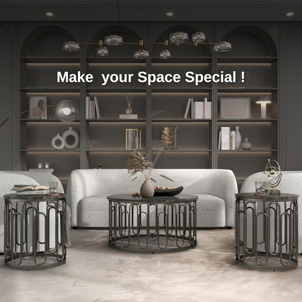 Furniture of America Davis 3-Piece Modern Table Set with Marble Top & Stu...