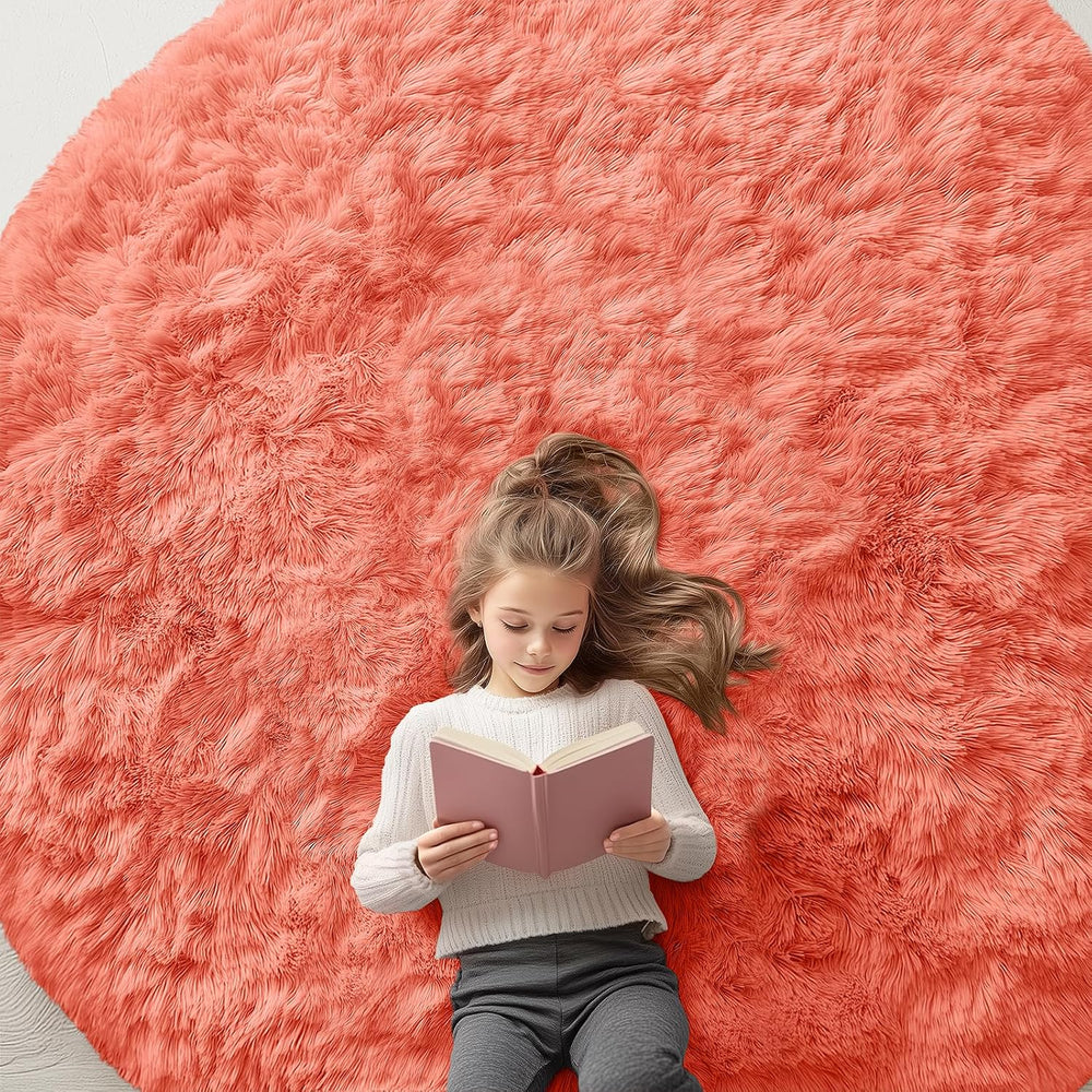 OLANLY Coral Red Round Rugs for Bedroom