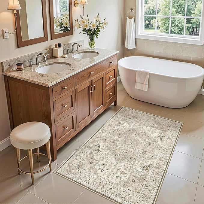 Madane Washable Area Rug 2x3, Small Entryway Rug Non-Slip Vintage Door Mat - Image 3