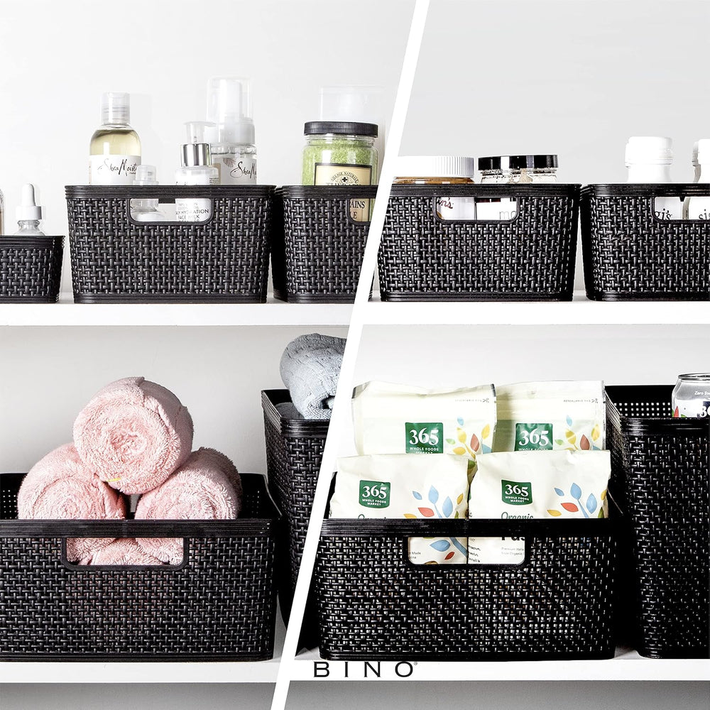 BINO | Woven Plastic Basket | Large (Black), 3-Pack | THE JUTE COLLECTION | H...