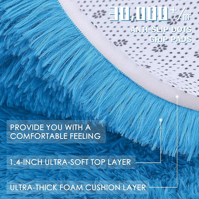 OLANLY Bright Blue Round Rugs for Bedroom - Image 5