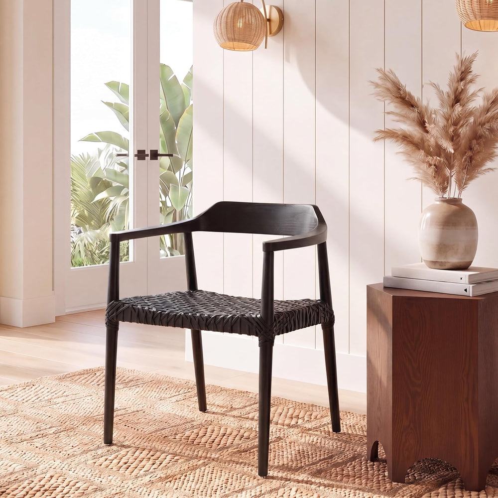 SAFAVIEH Munro Lther Wood Accent Chair, 20" Seat Mid-Century Black ACH1005B