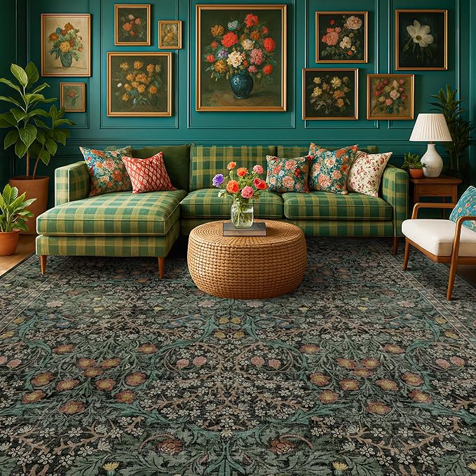 Washable Dark Green 10x12 Rug for Living Room - Image 3