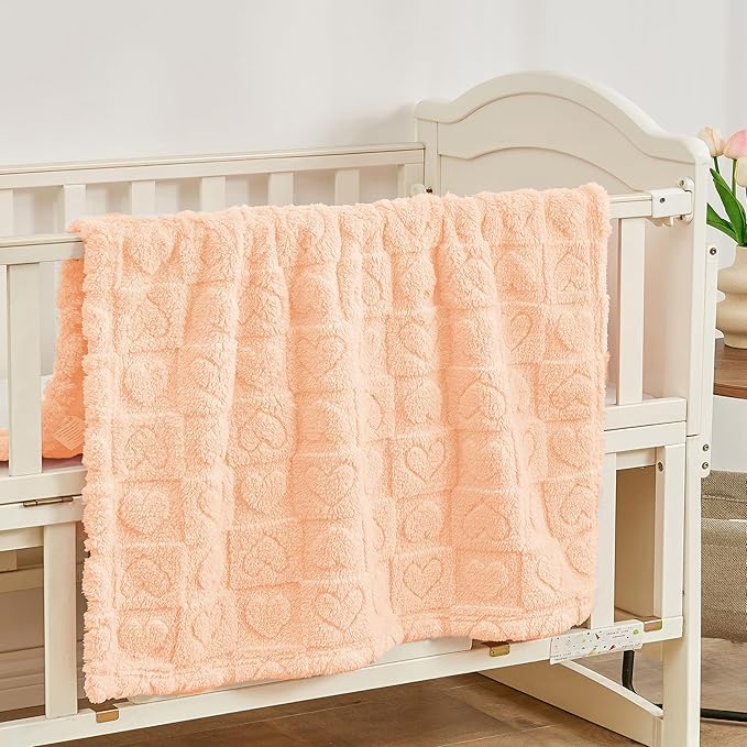 Yurhap Fleece Baby Blanket Heart Checkered, Ultra Soft Cozy Baby Blankets - Image 5