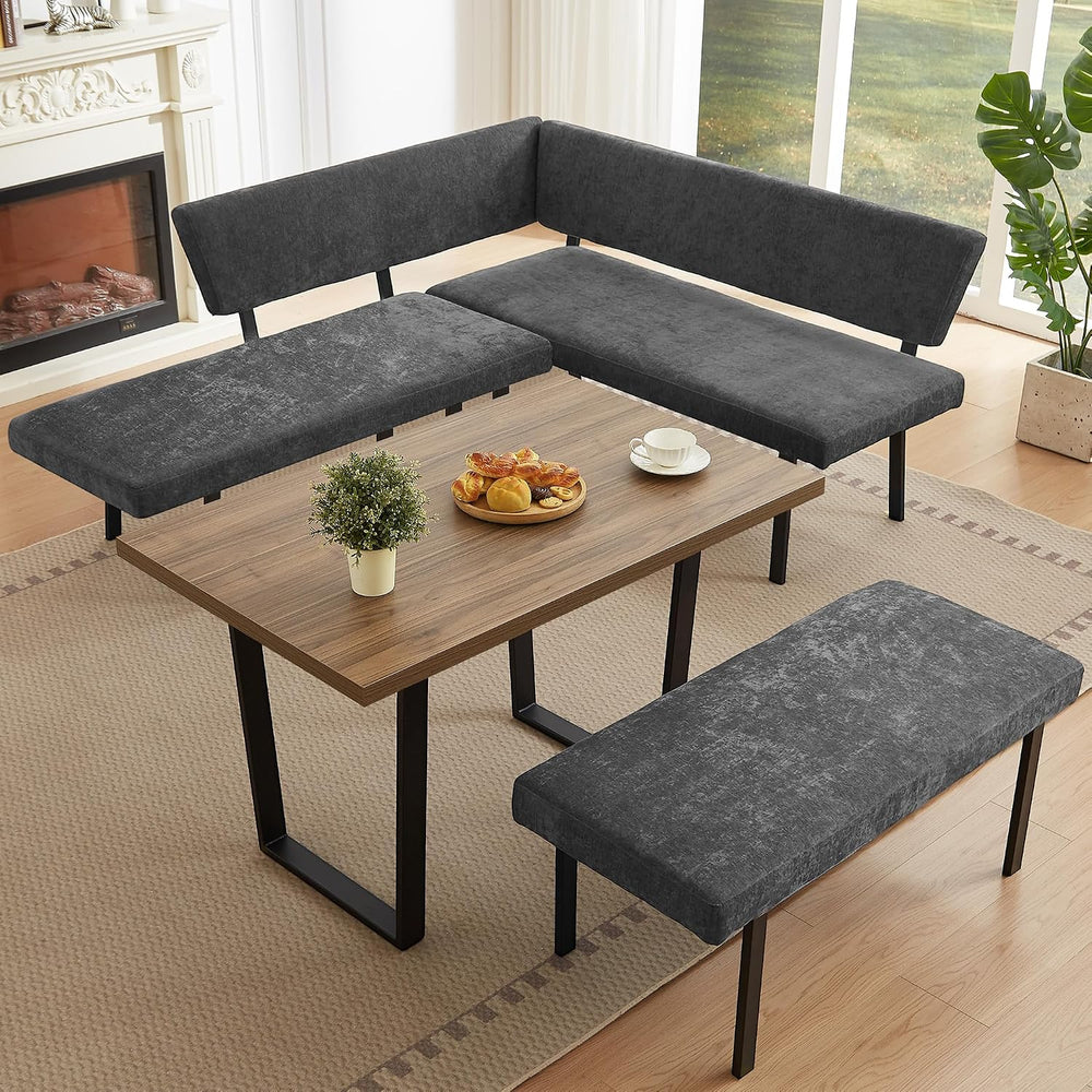 HIPIHOM 3-Piece Corner Dining Table Set with Bench, 67 Inch Space-Saving Brea...