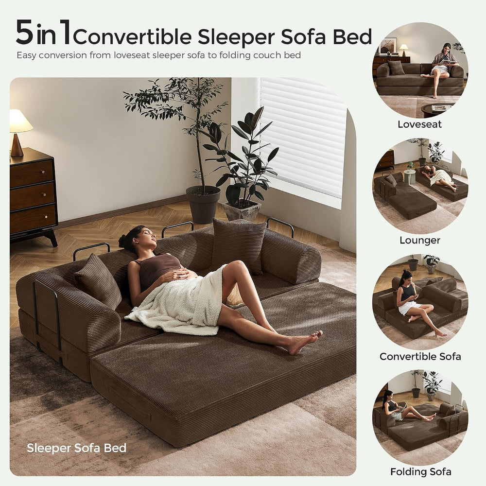 79" Convertible Futon Sofa Bed, Boneless Couch for Living Room | Brown