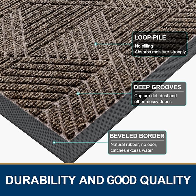Smiry Front Door Mat Outside Entrance, Heavy Duty Sturdy Natural Rubber Doormat - Image 4