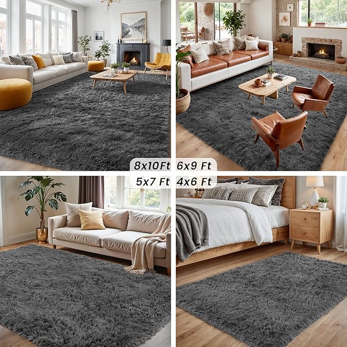 2x6 Bedside Area Rugs for Bedroom: Soft Fluffy Shag Gray Rug for Hallway - Image 6